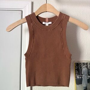 LUNYA brown organic cotton silk chunky crew neck rib ribbed cropped tank top